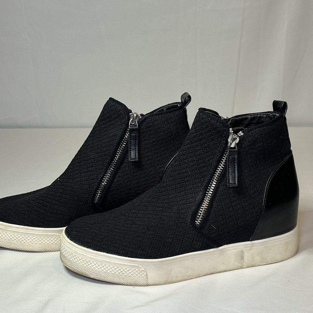 STEVE MADDEN Shoes Women 8M Caliber Bootie Sneakers CALI03S1 Black Leather Zip‎